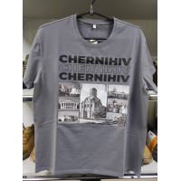 Футболка ХБ сіра з принтом Чернігів фото (ВВ) р.50