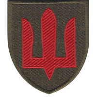 Шеврон Тризуб бордовий, тканина хакі