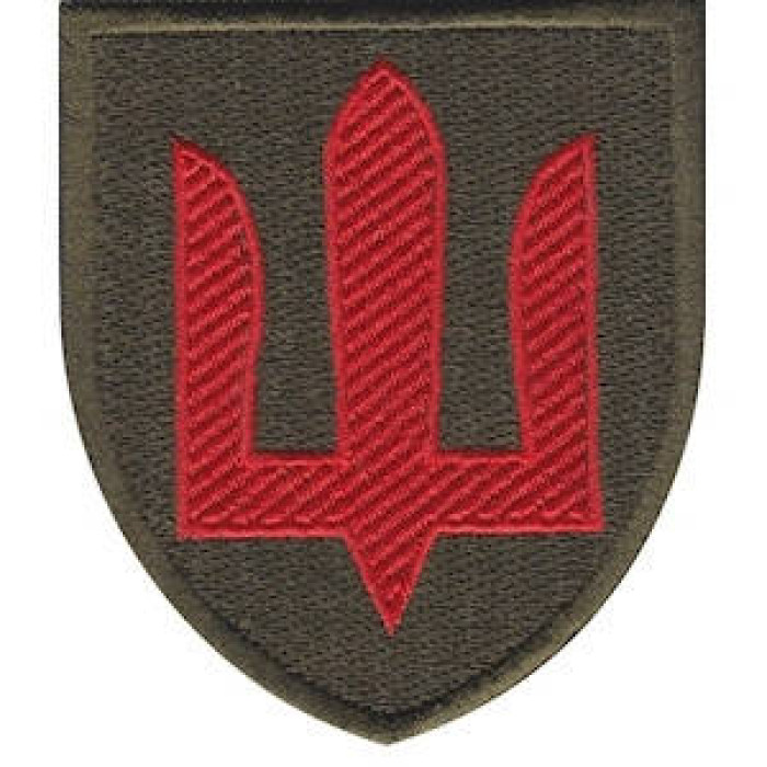 Шеврон Тризуб бордовий, тканина хакі
