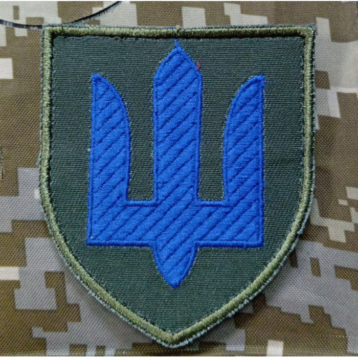 Шеврон Тризуб блакитний на оливі (ВВ)
