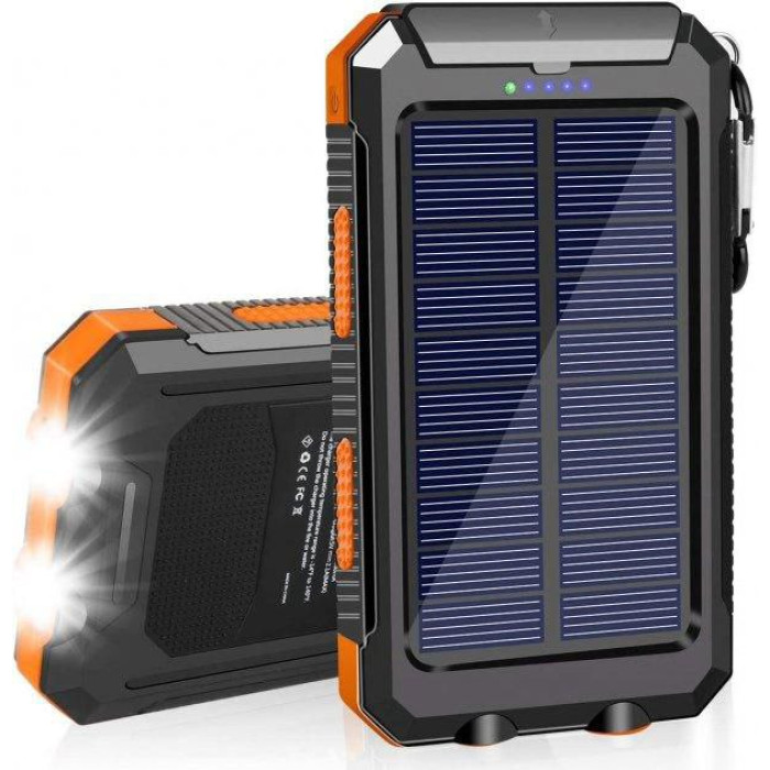 Павербанк з сонячною батареєю помаранчевий 20000 mAh
