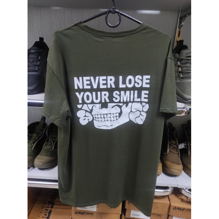 Футболка ХБ олива з принтом SMILE (ВВ) 54 р